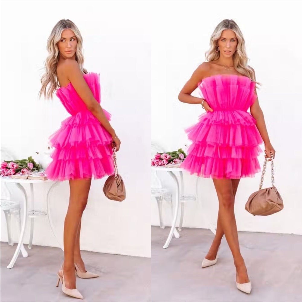 🦃BLACK FRIDAY SALE🦃 Life Of The Party Hot Pink Layered Tulle Mini Dress - Picture 10 of 15